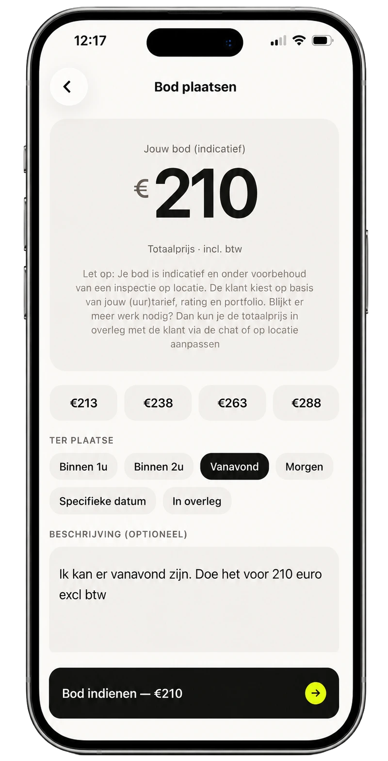 Spoedmarkt-app: biedingen ontvangen